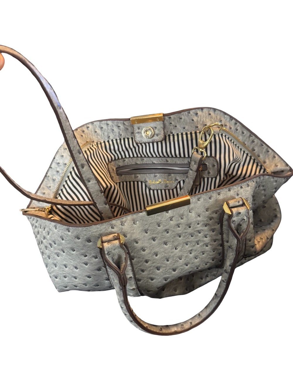 Gabriella Rocha Grey Faux Ostrich-Texture Dual Top With Gold Hardware - Picture 3 of 10